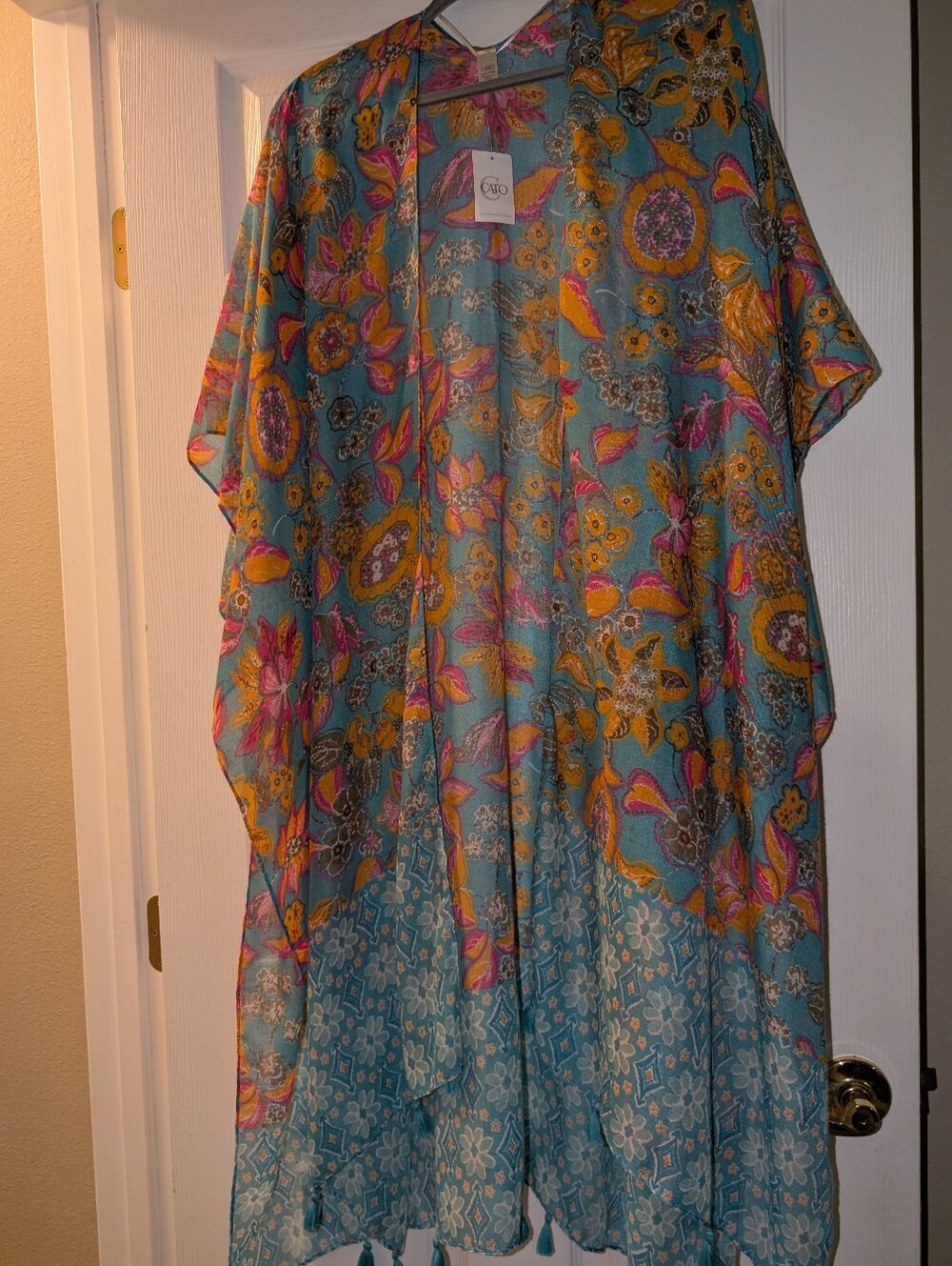 🆕Cato Teal Floral Kimono- Pink & Mustard Accents! One Size Fits All! So Pretty!